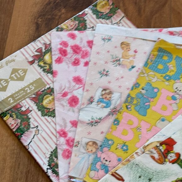 Vintage  Gift Wrap Papper  Folded Christmas  Birthdays Baby - Picture 5 of 9